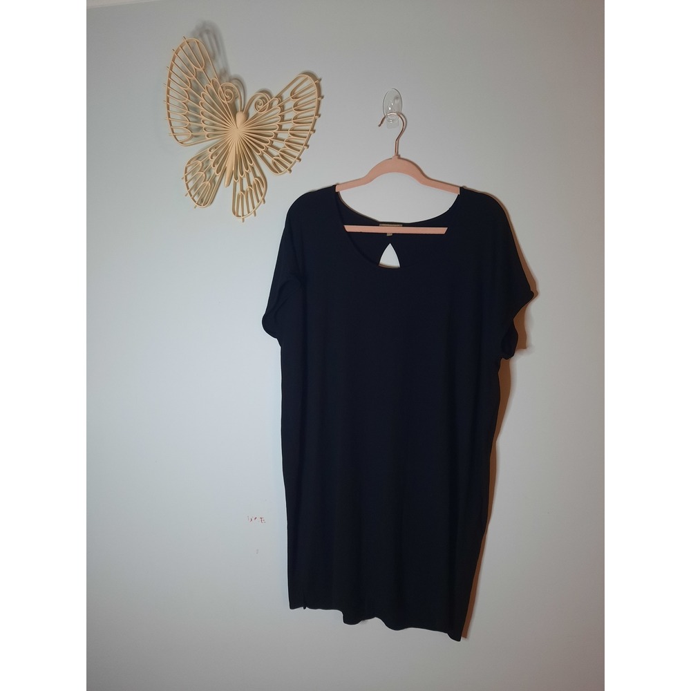 Lilla P Black Short Sleeve Keyhole Back Shift Dress Large Viscose‎ Stretch